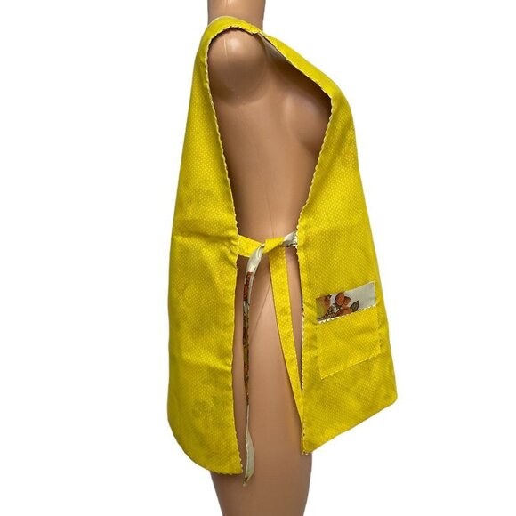 Women Yellow Orange Reversible Bib Apron Fruit Floral Pattern Vintage Autumn - Picture 14 of 14